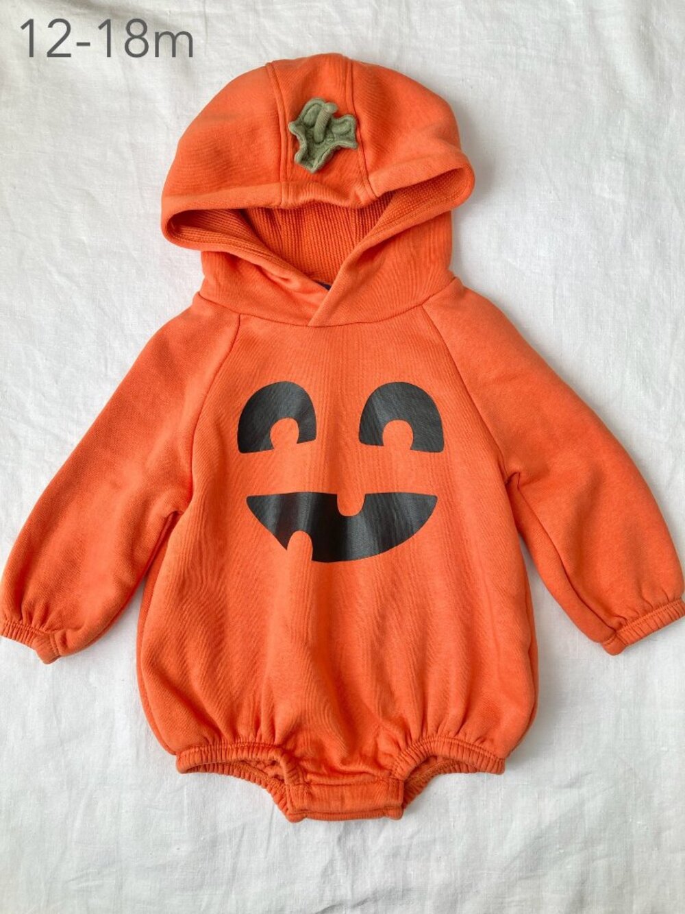 💙2/$25 Old Navy 12-18 Months Baby Toddler Pumpkin Costume Hood Romper Halloween